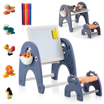 Kinder Staffelei-Set, magnetisches Whiteboard, Hocker, 66 Bausteine