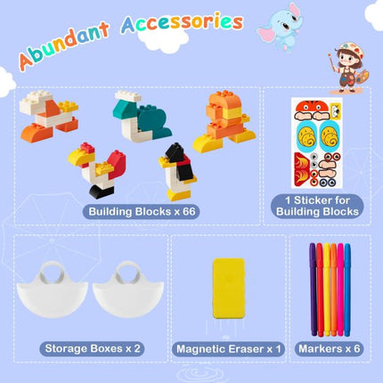 Kinder Staffelei-Set, magnetisches Whiteboard, Hocker, 66 Bausteine