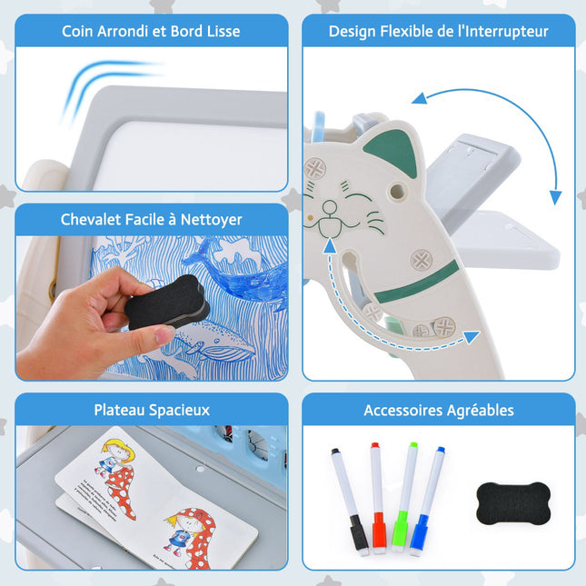 Staffelei für Kinder mit Hocker – Magnetische 3-in-1 Trockenlöschtafel mit Bücherregal