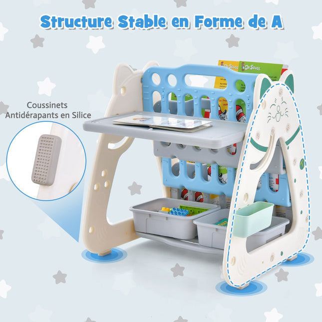 Staffelei für Kinder mit Hocker – Magnetische 3-in-1 Trockenlöschtafel mit Bücherregal