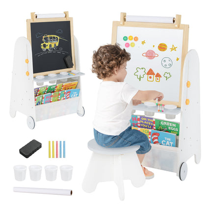 Kids Art Easel With Stool, Adjustable, Magnetic Board