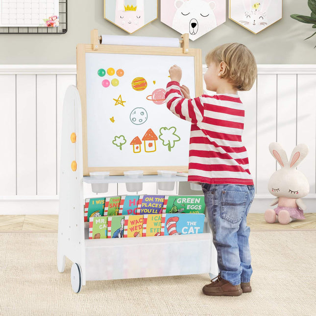 Staffelei für Kinder mit Hocker, verstellbar, magnetische Tafel