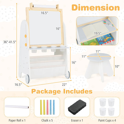 Kids Art Easel With Stool, Adjustable, Magnetic Board