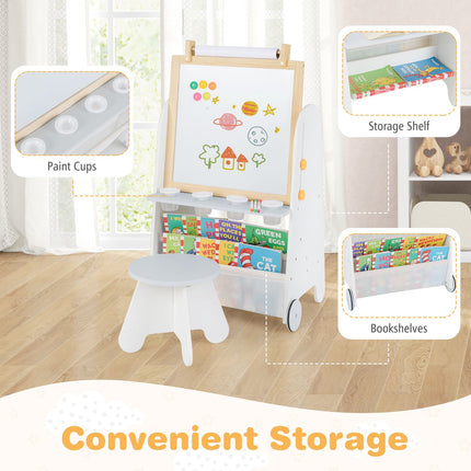 Kids Art Easel With Stool, Adjustable, Magnetic Board