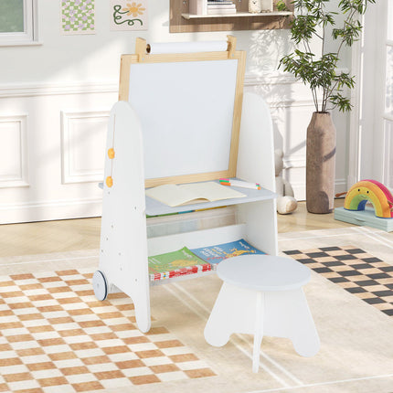Kids Art Easel With Stool, Adjustable, Magnetic Board
