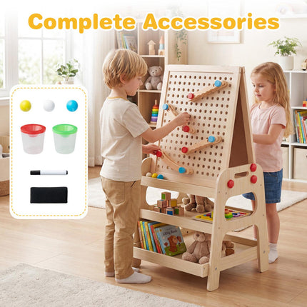 Kids Art Easel with Magnetic Whiteboard & Marble Run Game