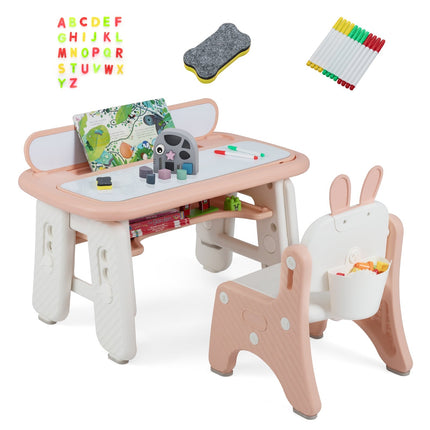 Kindermaltisch und Stuhl-Set mit verstellbarer Höhe, Rosa