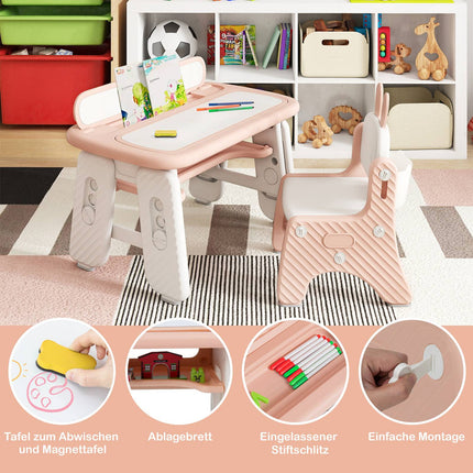 Kindermaltisch und Stuhl-Set mit verstellbarer Höhe, Rosa