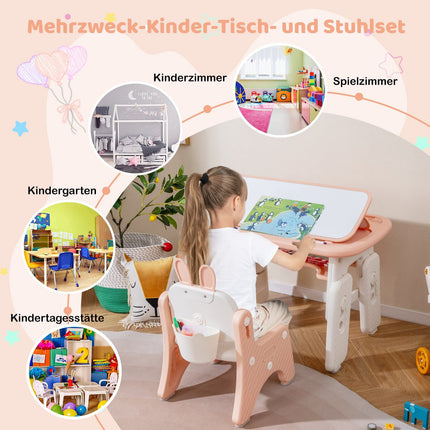 Kindermaltisch und Stuhl-Set mit verstellbarer Höhe, Rosa