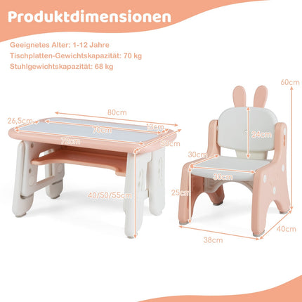 Kindermaltisch und Stuhl-Set mit verstellbarer Höhe, Rosa