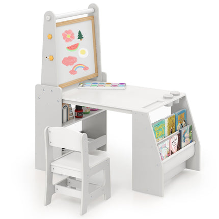Kids Art Table & Chair Set with Easel – Gray