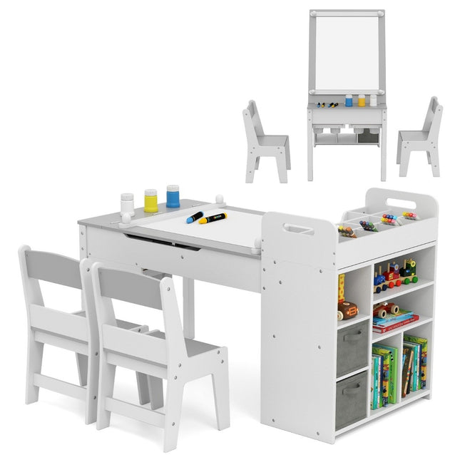 Kindermaltisch-Set mit 2 Stühlen, verstellbarer Staffelei, Aufbewahrung