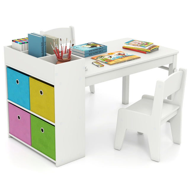 Kinder-Maltisch-Set mit 2 Stühlen, Papierrollenhalter, Weiß