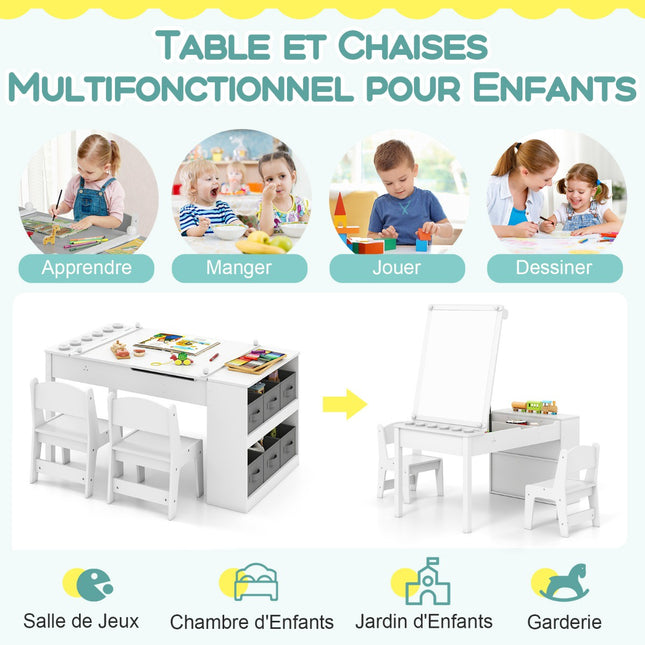 Kindermaltisch und 2 Stühle, verstellbare Staffelei, Papierrolle