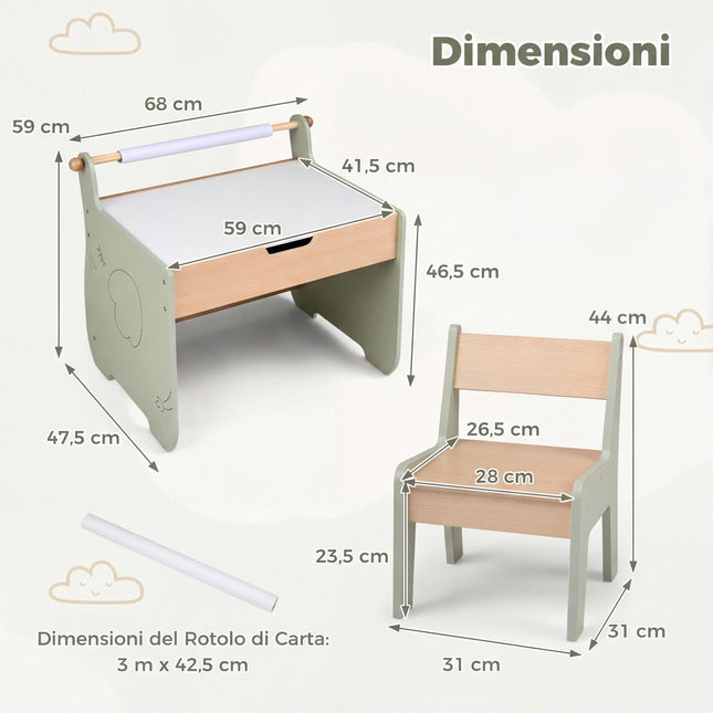 Kindermaltisch und Stuhl-Set, Wendebrett, Stauraum; Papierrolle