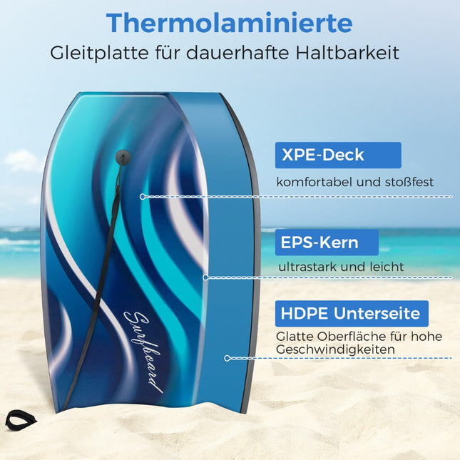 Kinder-Bodyboard 104 cm mit EPS-Kern und Handgelenksleine