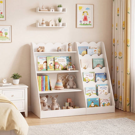 Kids Bookshelf & Toy Organizer with 5 Scalloped Tiers