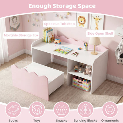 Kids Bookshelf & Toy Organizer with Movable Drawer - Pink