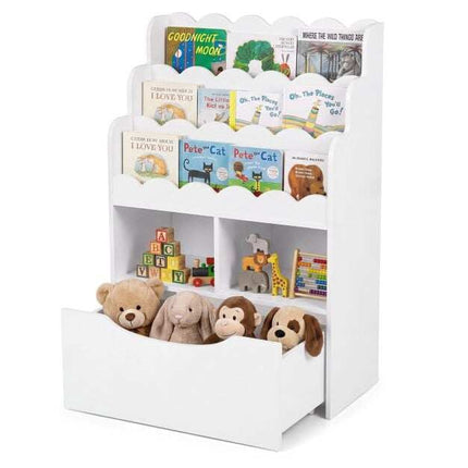 Kids Bookshelf with 5-Tier Storage and Rolling Drawer