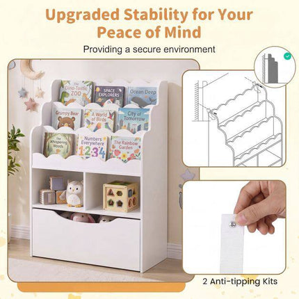 Kids Bookshelf with 5-Tier Storage and Rolling Drawer