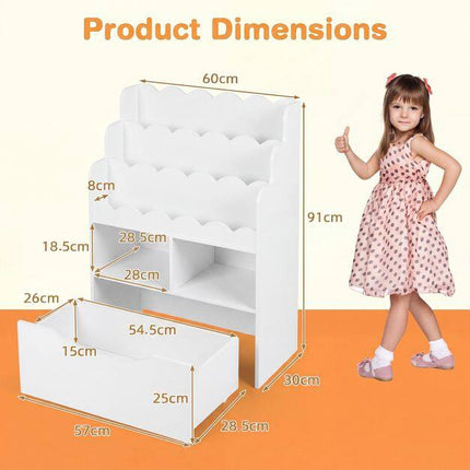 Kids Bookshelf with 5-Tier Storage and Rolling Drawer