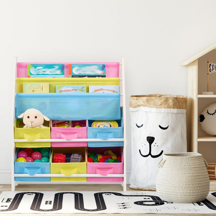 Kids' Bookshelf with 6 Fabric Storage Boxes