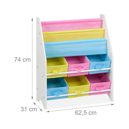 Kids' Bookshelf with 6 Fabric Storage Boxes