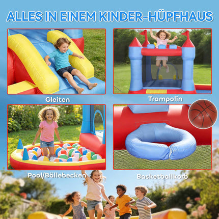 Hüpfburg mit Rutsche, Pool, Basketball, 350W Gebläse