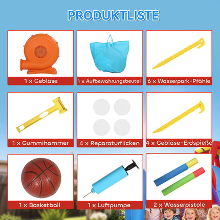 Hüpfburg mit Rutsche, Pool, Basketball, 350W Gebläse