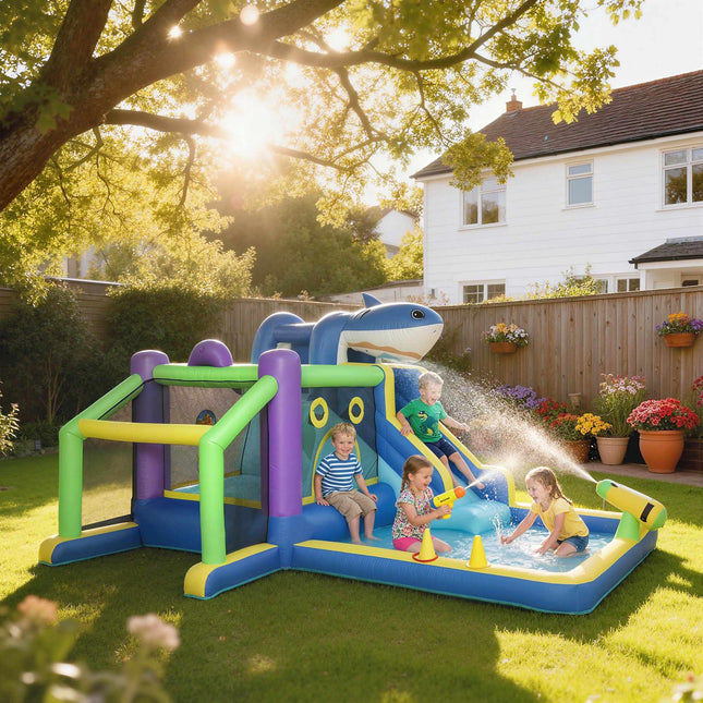 Hüpfburg für Kinder mit Rutsche & Wasserkanonen, 8-in-1 Spaß