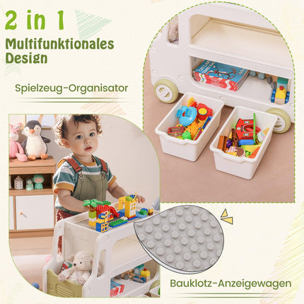 Kids Car-Shaped Storage Shelf with 2 Bins, White