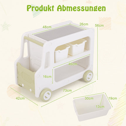 Kids Car-Shaped Storage Shelf with 2 Bins, White
