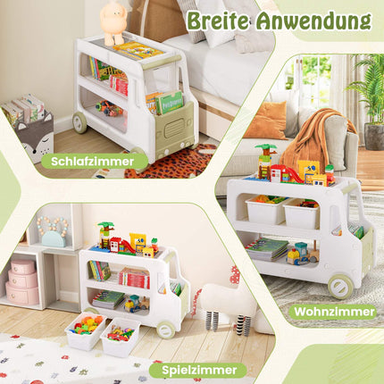 Kids Car-Shaped Storage Shelf with 2 Bins, White