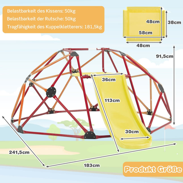 Klettergerüst für Kinder mit Rutsche, 180 kg Tragkraft, Orange/Rot