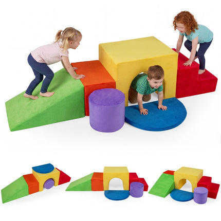 Kletterbausteine-Set für Kinder, 6-teilig, Rutsche, Samtbezug, Rot
