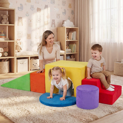Kletterbausteine-Set für Kinder, 6-teilig, Rutsche, Samtbezug, Rot