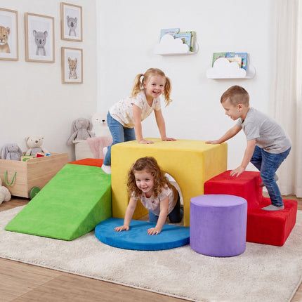 Kletterbausteine-Set für Kinder, 6-teilig, Rutsche, Samtbezug, Rot