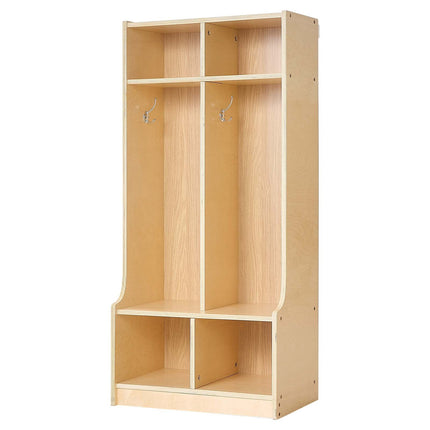 Kids Coat Locker, 2-Section Wooden Cubby, 4 Hooks 4 Cubbies