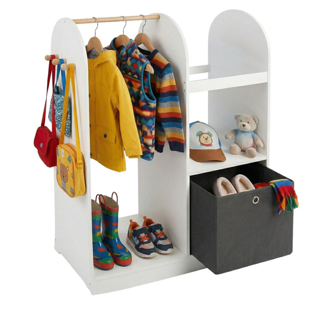 Kids Coat Rack With Shelf, Hooks And Fabric Storage Box