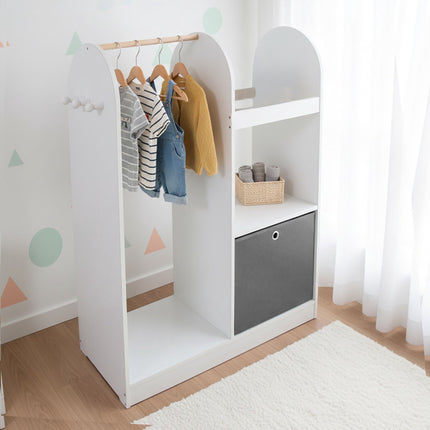Kids Coat Rack With Shelf, Hooks And Fabric Storage Box