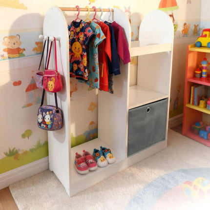 Kids Coat Rack With Shelf, Hooks And Fabric Storage Box