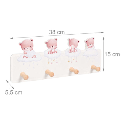 Kids' Coat Rack with 4 Hooks, 15 x 38 cm, MDF & Pine