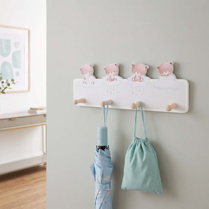 Kids' Coat Rack with 4 Hooks, 15 x 38 cm, MDF & Pine