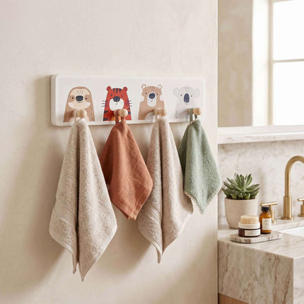 Kids' Coat Rack with 4 Hooks, MDF & Pine, 10x38 cm