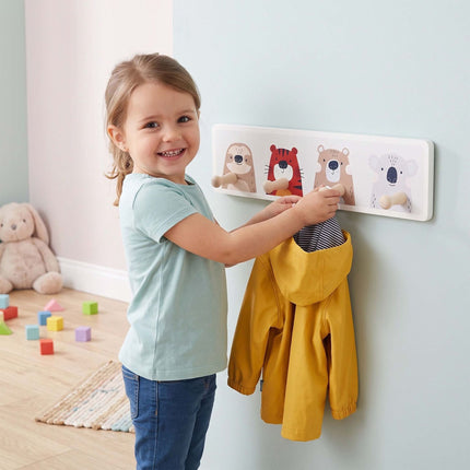 Kids' Coat Rack with 4 Hooks, MDF & Pine, 10x38 cm