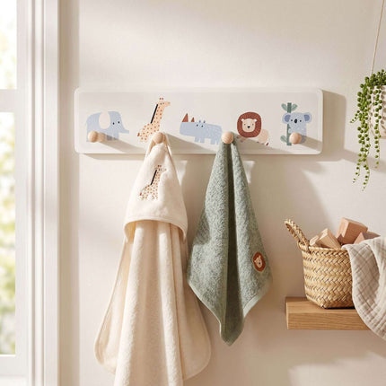 Kids' Coat Rack with 4 Hooks, MDF & Pine, 10x38 cm