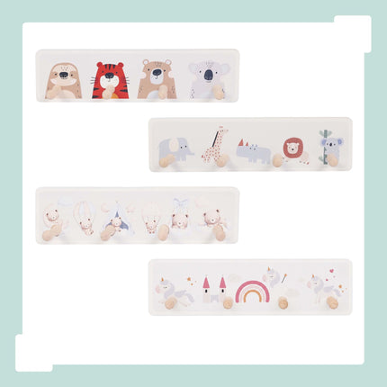 Kids' Coat Rack with 4 Hooks, MDF & Pine, 10x38 cm