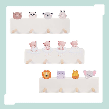 Kids' Coat Rack with 4 Hooks, MDF & Pine, 15x38 cm