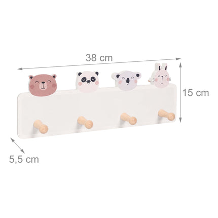 Kids' Coat Rack with 4 Hooks, MDF & Pine, 15x38 cm