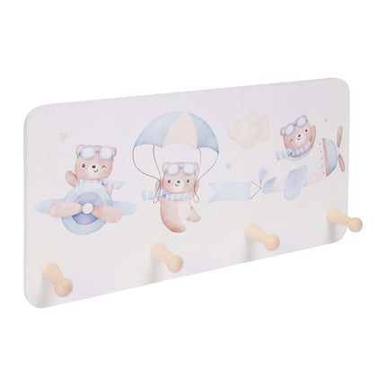 Kids' Coat Rack with 4 Hooks, MDF & Pine, 20x40 cm